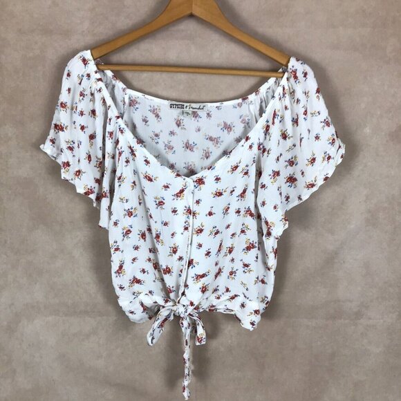 GYPSIES & MOONDUST Flutter Sleeve Tie Front Boho Top NEW MEDIUM - Picture 2 of 9